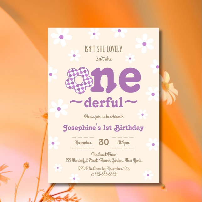 Retro Flower Isn't She Onedefrul 1st Birthday Invitation (Creator Uploaded)