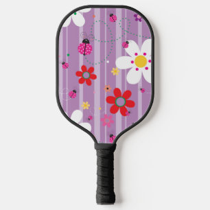 Retro Flower Ladybug 60's 70's Illustration Pickleball Paddle