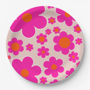 Retro Flower Market Florence Abstract Pink Floral Paper Plate