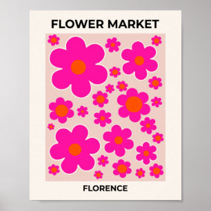 Retro Flower Market Florence Abstract Pink Floral Poster