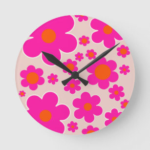 Retro Flower Market Florence Abstract Pink Floral Round Clock