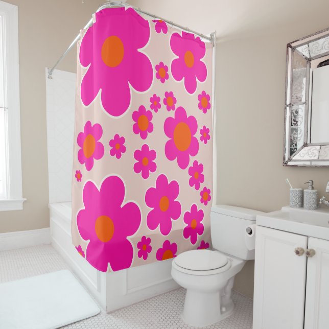 Retro Flower Market Florence Abstract Pink Floral Shower Curtain (In Situ)