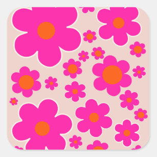 Retro Flower Market Florence Abstract Pink Floral Square Sticker