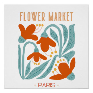 Retro Flower Market Paris Wall Tapestry  Poster