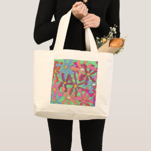 Retro Flower Pattern Boho Design Large Tote Bag