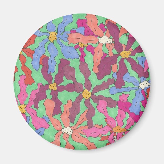 Retro Flower Pattern Boho Design Magnet (Front)