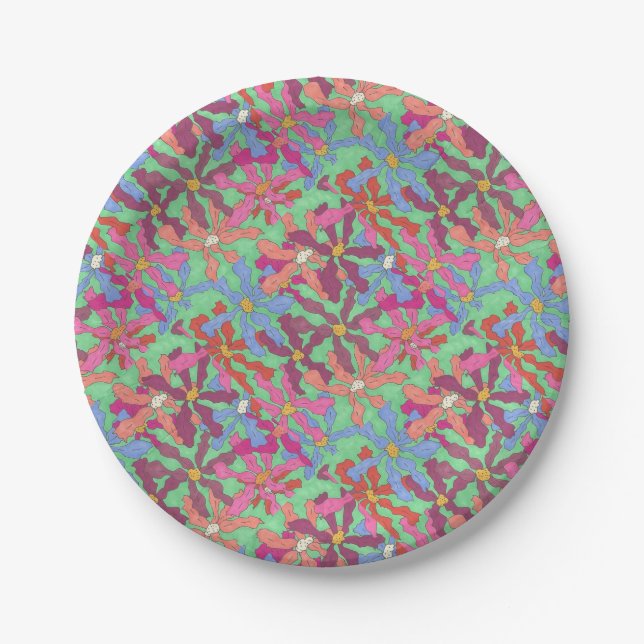 Retro Flower Pattern Boho Design Paper Plate (Front)