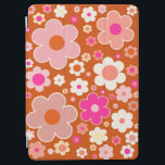 Retro Flower Pattern In Orange Peach Pink Floral iPad Air Cover<br><div class="desc">Colourful retro flowers: floral art – warm tones – burnt orange background and peach,  pink,  orange,  white and yellow flowers.</div>