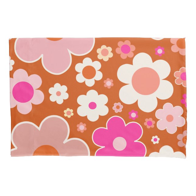 Retro Flower Pattern In Orange Peach Pink Floral Pillowcase (Front)