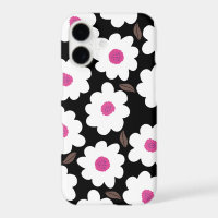 Retro Flower Pattern in White on Black