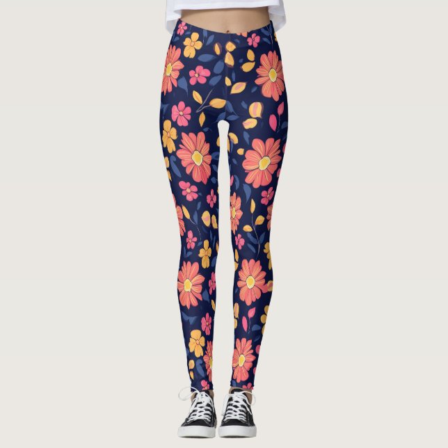 Retro Flower Pattern Leggings (Front)