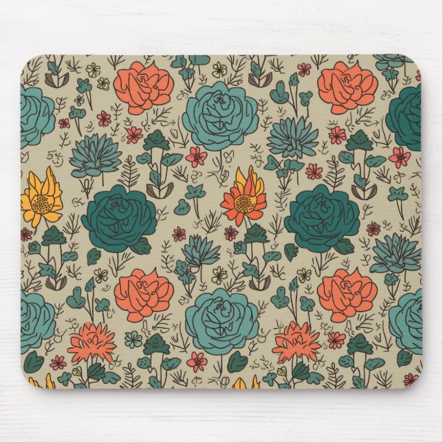 Retro Flower Pattern Mouse Pad (Front)