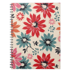 Retro Flower Pattern Red Orange Blue Notebook