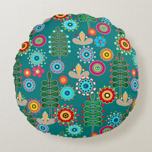 Retro, flower pattern round cushion