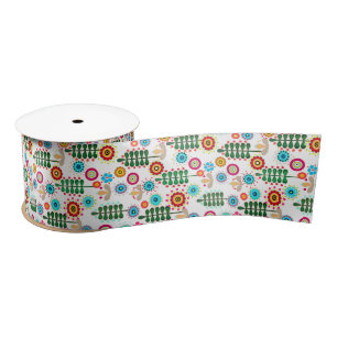 Retro, flower pattern satin ribbon