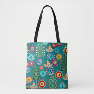 Retro, flower pattern tote bag