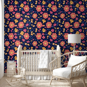 Retro Flower Pattern Wallpaper