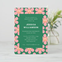 Retro Flower Peace Pink Green Graduation Party
