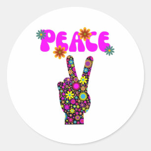 Retro Flower Peace Sign Classic Round Sticker