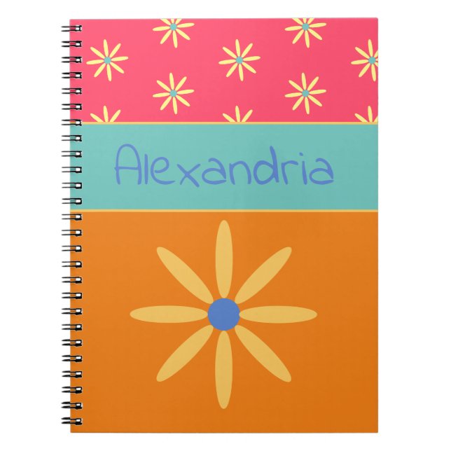 Retro Flower Personalised Name Notebook (Front)