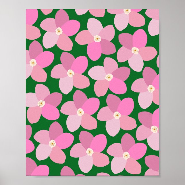 Retro Flower Pink And Green Poster (Front)