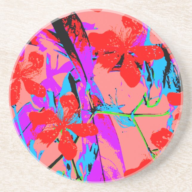 retro flower pink coaster (Front)
