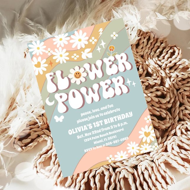 Retro Flower Power Birthday Invitation (Creator Uploaded)