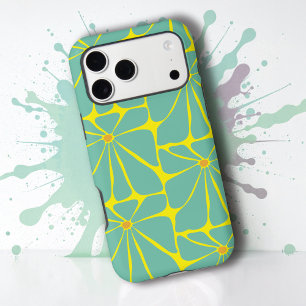 Retro Flower Power Colourful Turquoise and Yellow