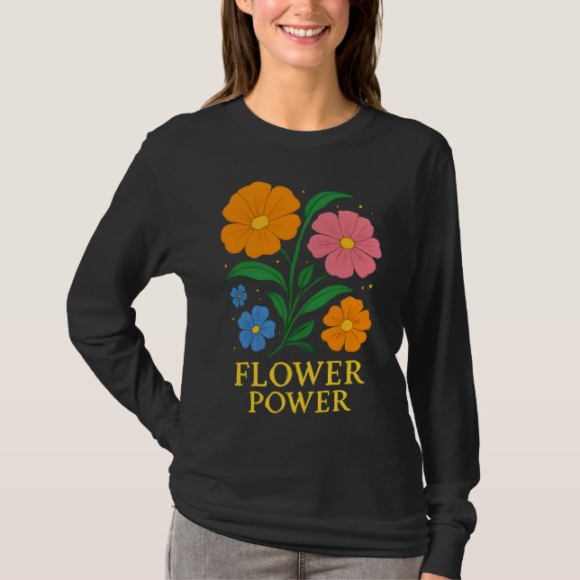 Retro "Flower Power" Floral Design  T-Shirt (Front)