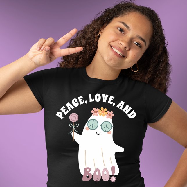 Retro Flower Power Ghost Halloween T-Shirt (Creator Uploaded)