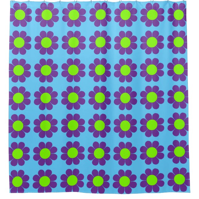 Retro Flower Power Shower Curtain (Front)