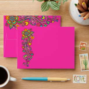 Retro Flower Power Tendrils Border 18 + your text Envelope