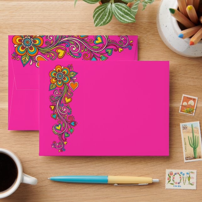 Retro Flower Power Tendrils Border 18 + your text Envelope (Desk)