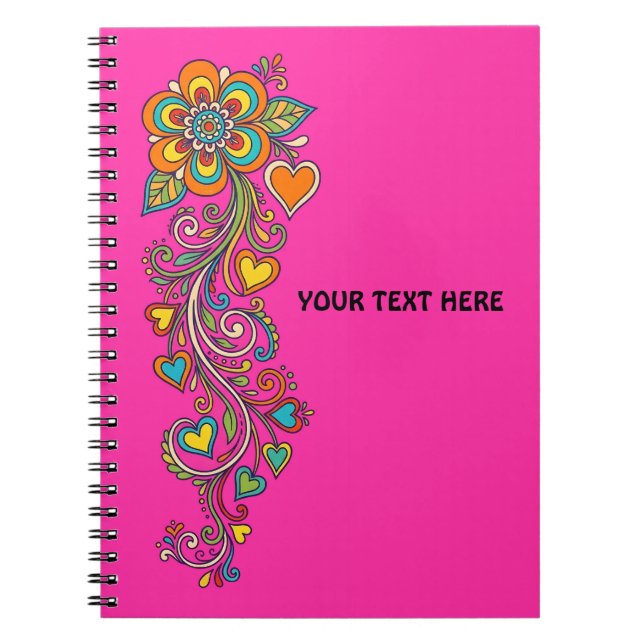 Retro Flower Power Tendrils Border 18 + your text Notebook (Front)