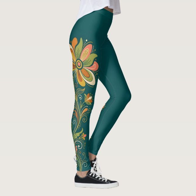 Retro Flower Power Tendrils Border 1 Leggings (Right)