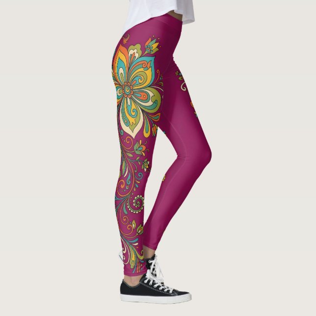 Retro Flower Power Tendrils Border 2 Leggings (Right)