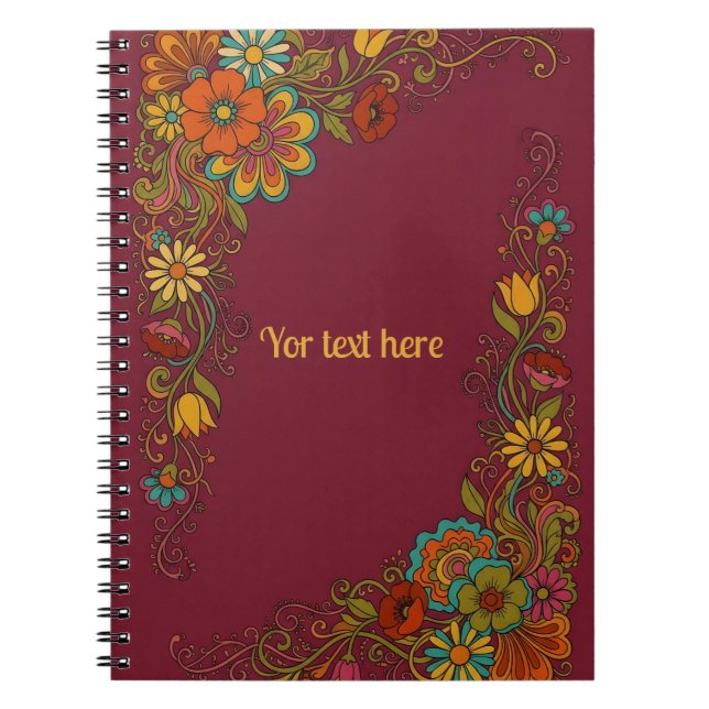 Retro Flower Power Tendrils - Label Frame 8 Notebook (Front)