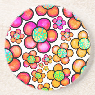 Retro flower rainbow coaster