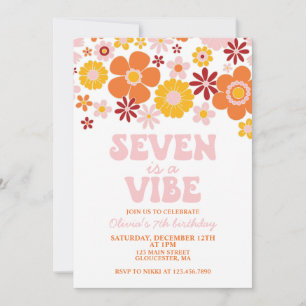 Retro Flower Seven is a Vibe 7th Birthday Invitation