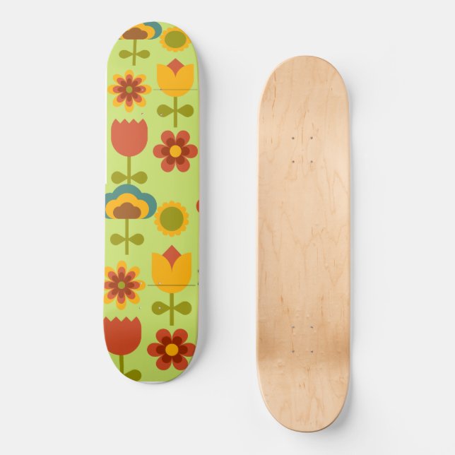 Retro Flower Skateboard Deck- Skateboard (Front)