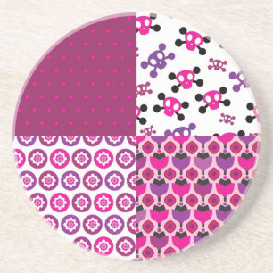 Retro flower skull polka dot coaster