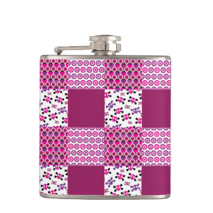 Retro flower skull polka dot hip flask