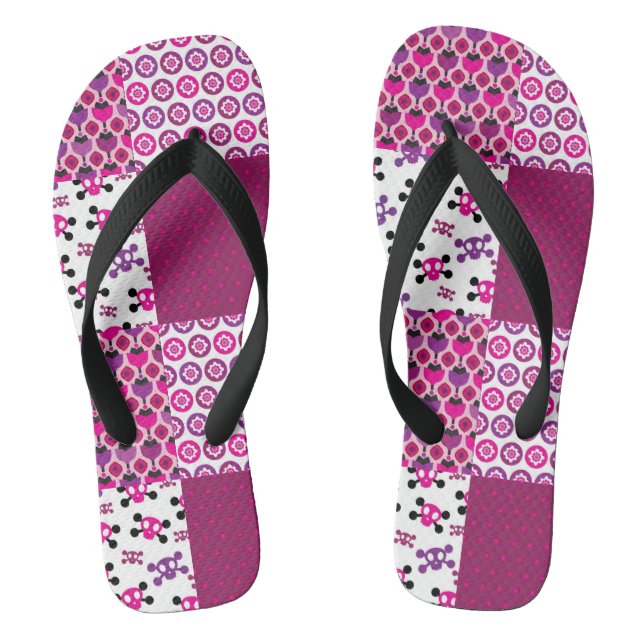 Retro flower skull polka dot jandals (Footbed)