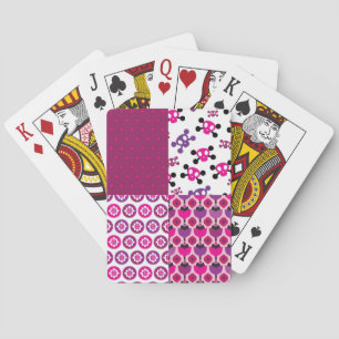 Retro flower skull polka dot playing cards