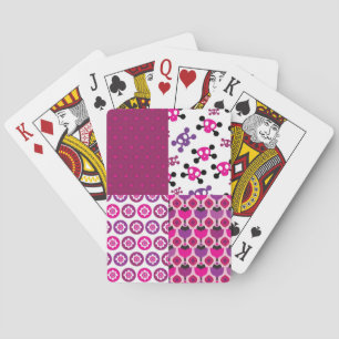 Retro flower skull polka dot playing cards
