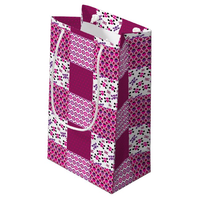 Retro flower skull polka dot small gift bag (Back Angled)