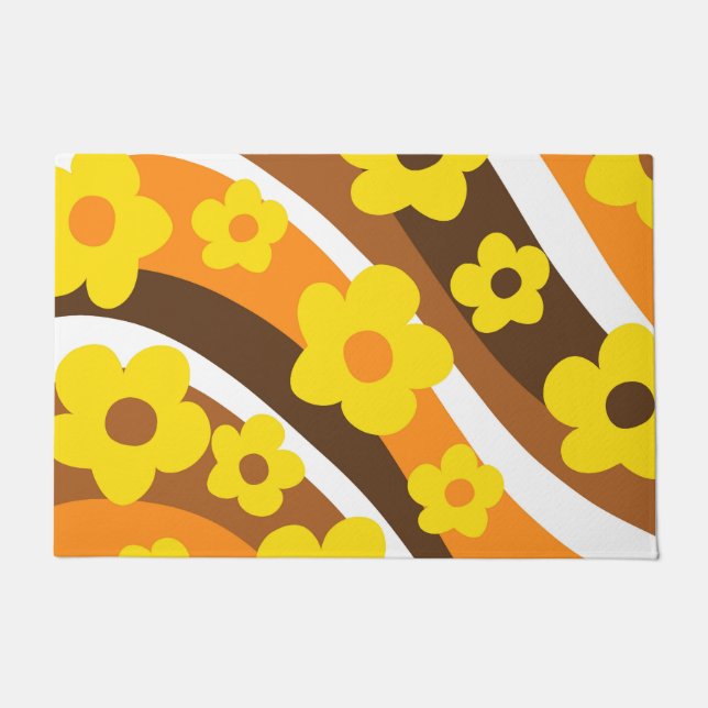 Retro Flower Wave #1 #retro #decor #art Doormat (Front)