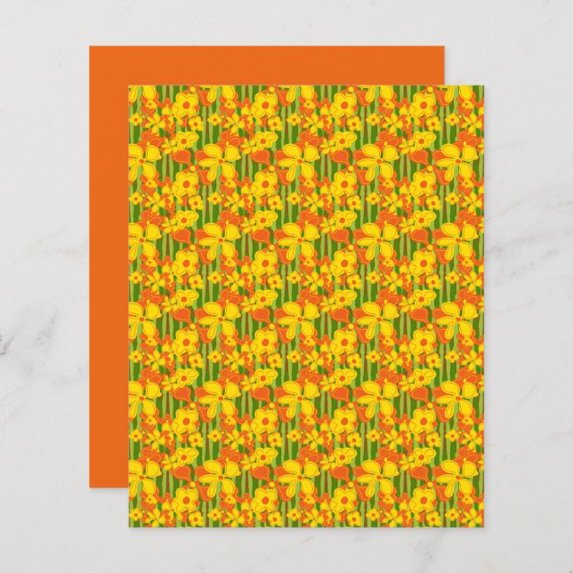 Retro Flower Yellow Orange Green Scrapbook Paper (Front/Back)