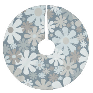 Retro Flowers 60s 70s Aesthetic Floral Pattern Brushed Polyester Tree Skirt