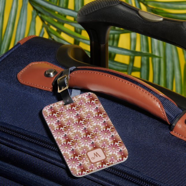 Retro Flowers aesthetic - Monogrammed Luggage Tag (Front Insitu 1)